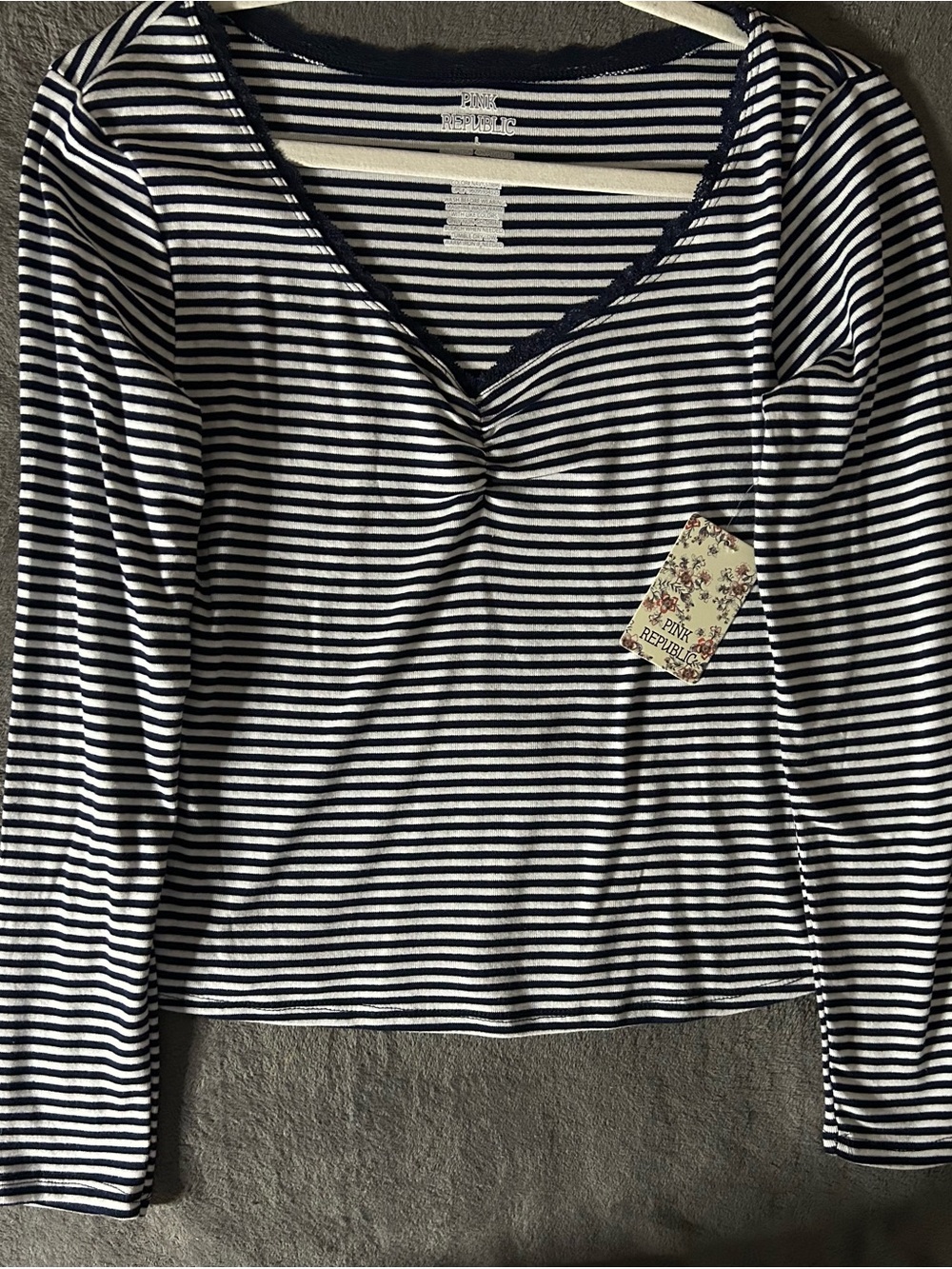 Pink Republic Navy and White Striped V-Neck Long Sleeve Top